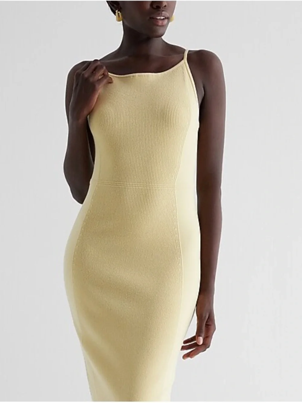 Express Ribbed High Square Neck Midi Sweater Dress - Picture 1 of 16